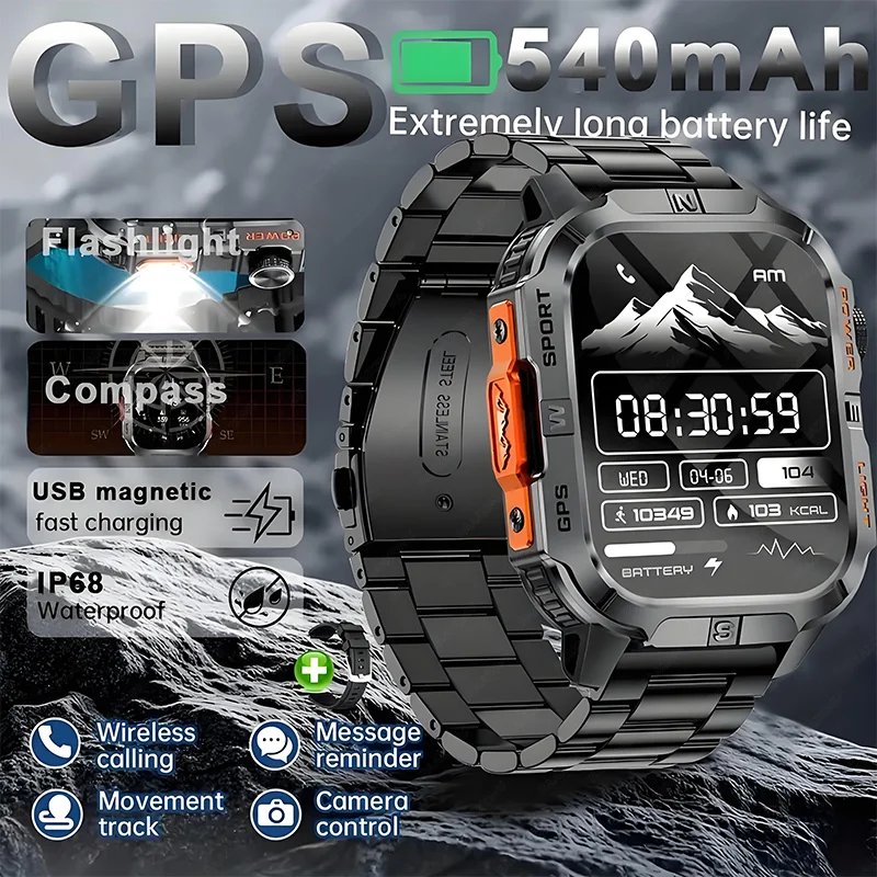 New Professional GPS Outdoor Smart Watch Men Flashlight Compass Waterproof Military Sport Tracker Bluetooth Call Smartwatch_voghion.com