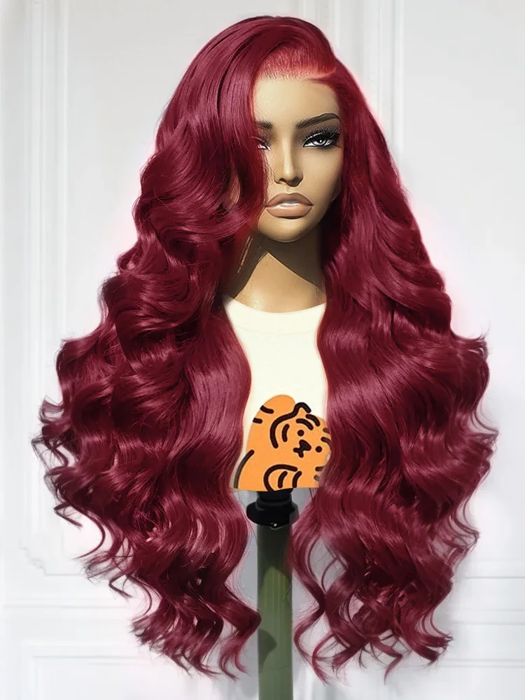 30 40Inch 99J Burgundy 13x6 HD Lace Frontal Wig Remy Body Wave Red Colored 13x4 Transparent Lace Front Human Hair Wigs For Women