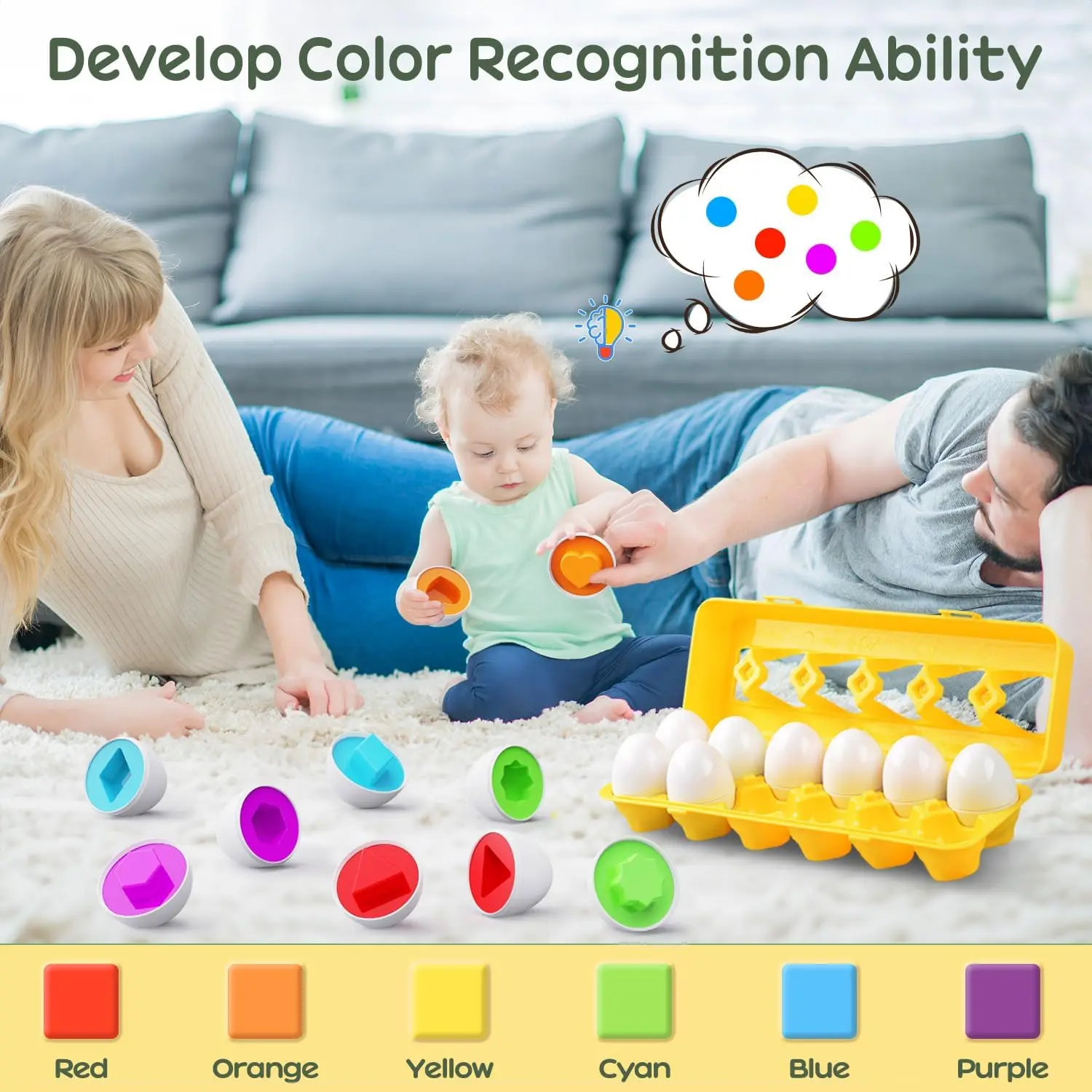 Montessori Educational Toys 2 Years Old Children Toy Eggs Toddler Sensory Puzzle Smart Eggs Colors Shapes Matching Sorter Game