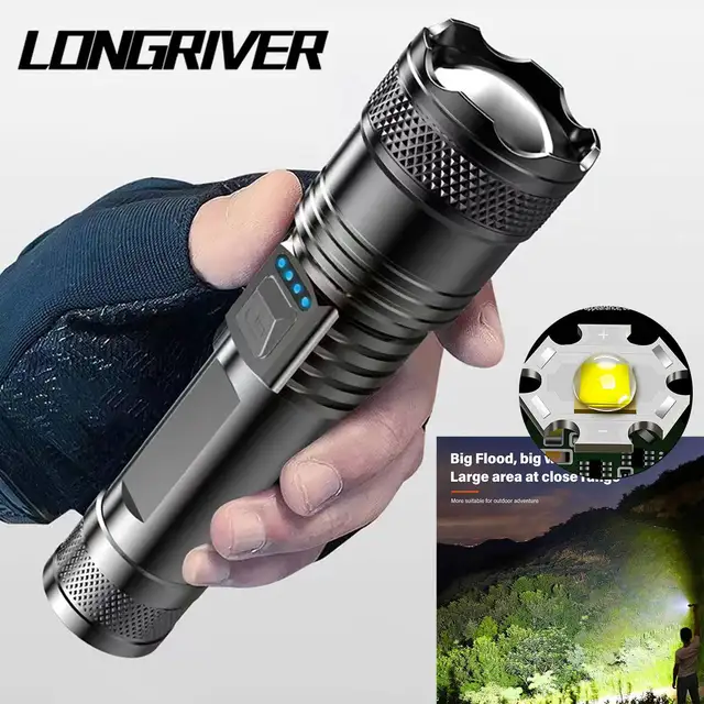 LONGRIVER Super Bright LED Flashlight TY908-2 USB Rechargeable Flashlight With Tactical Zoom High Power Spotlight Outdoor Torch