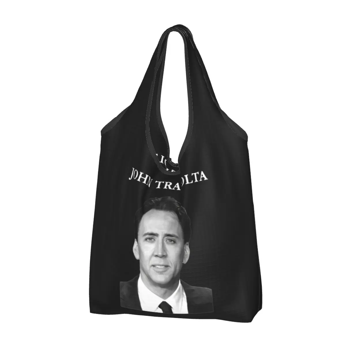 

Large Reusable Nicolas Cage John Travolta Face Off Grocery Bags Recycle Foldable Shopping Eco Bag Washable With Pouch