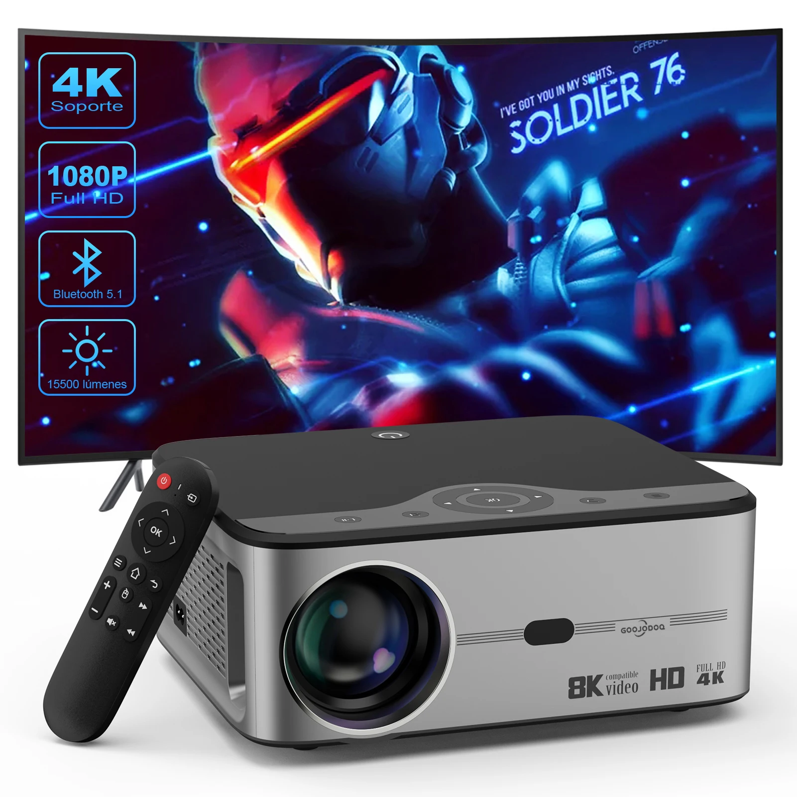 Proiettore Nativo 1080P Proiettore Bluetooth 4K 8K 200''Schermo 700Ansi 15500L Wifi Hdmi Usb Led Android Home Theater Cinema Beamer