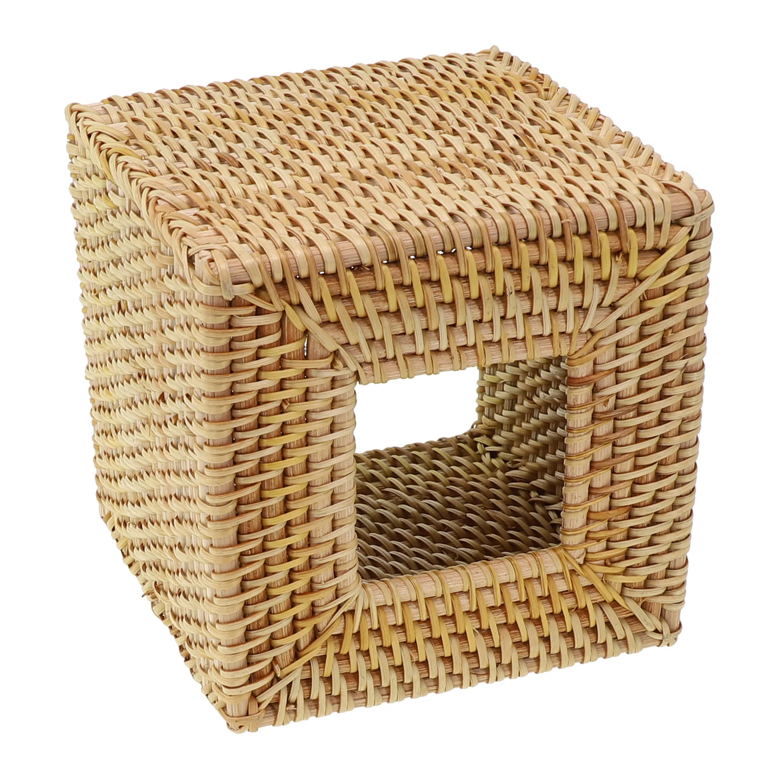 Square Rattan Tissue Box Cover Hand Woven Wicker Tissue Holder 5.7x5.7x5.7 In For Home Living Room Office Bathroom 5