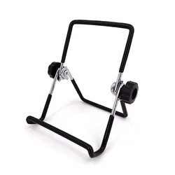 Compact Metal Tablet and Phone Stand - Foldable and Flexible for Universal Use at Home, Work, or Travel (Large Black)