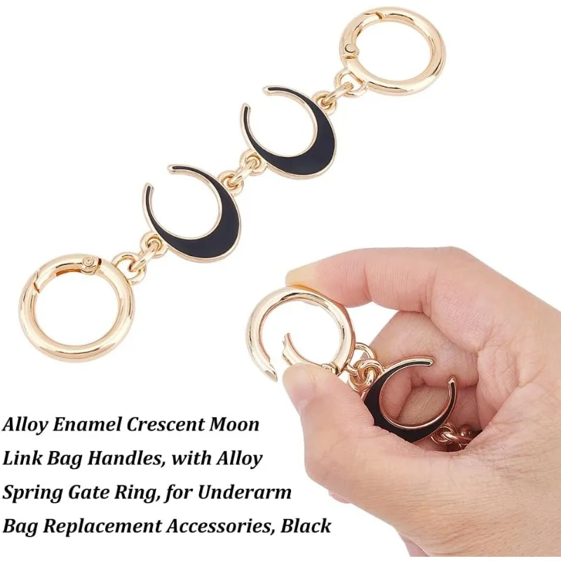 2 Pcs Bag Extender Chain Moon Shape Purse Strap Extender for Shoulder Bag Black Alloy Chain Strap Replacement