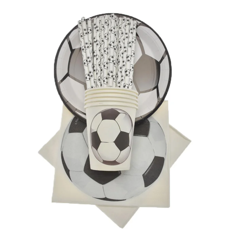 Disposable tableware football theme disposable tableware set sport boy birthday party baby shower cake decor supplies soccer pattern cup plate straw