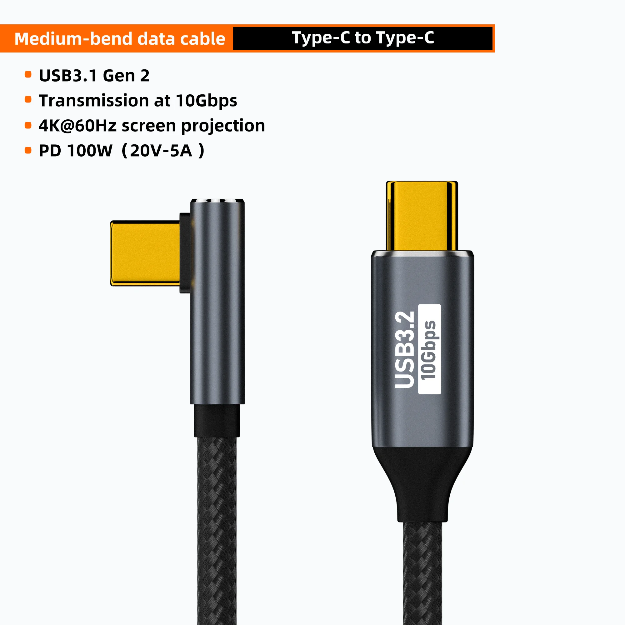 5A 100 واط USB C 3 Gen2 10Gbps كابل نوع C إلى C 4k...
