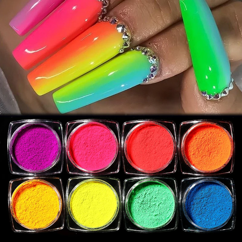 Neon Pigment Powder Fluorescent Nail Glitter Shinny Chrome Dipping Dust