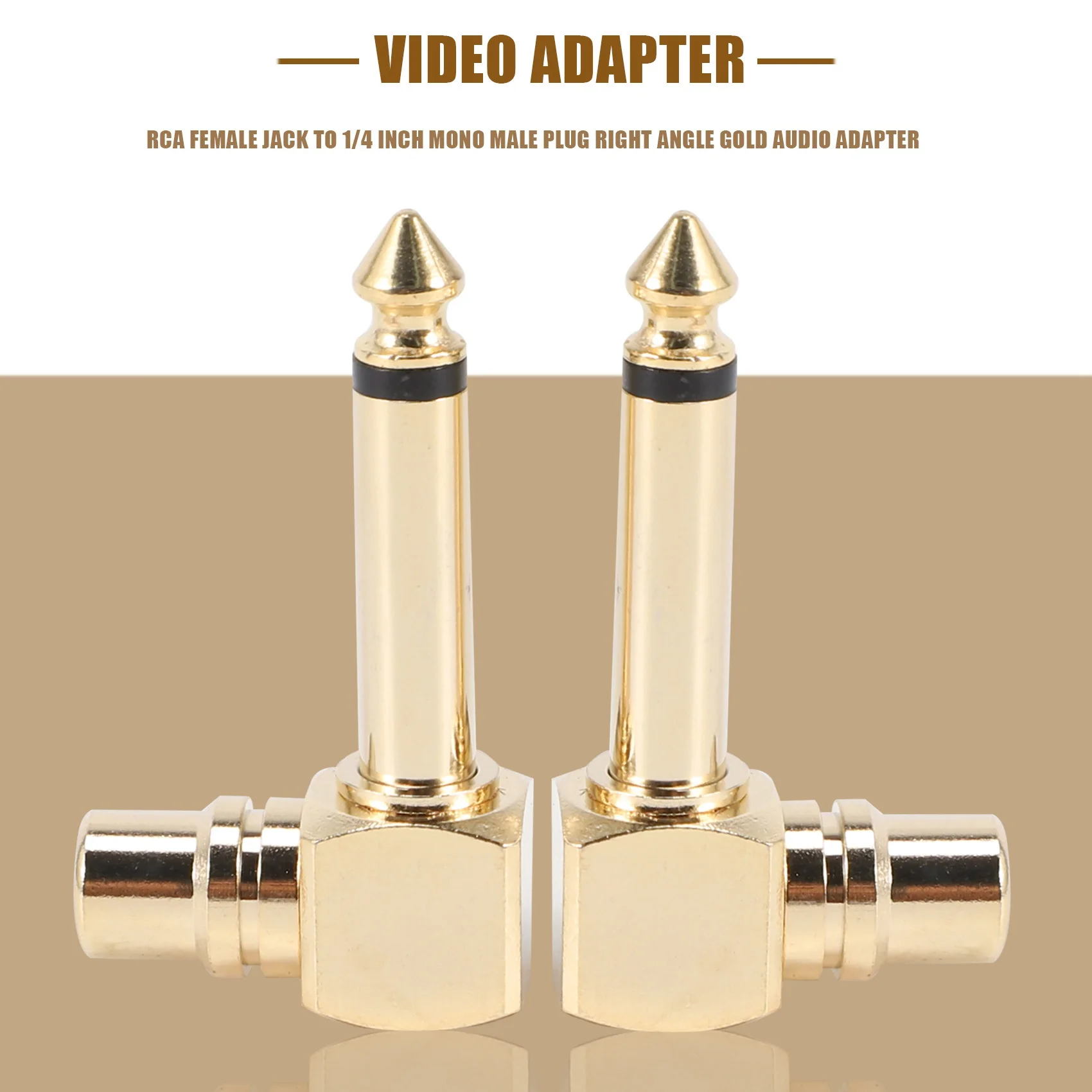 RCA Female Jack to 1/4 inch Mono Male Plug Right Angle Audio Adapter 2-PACK