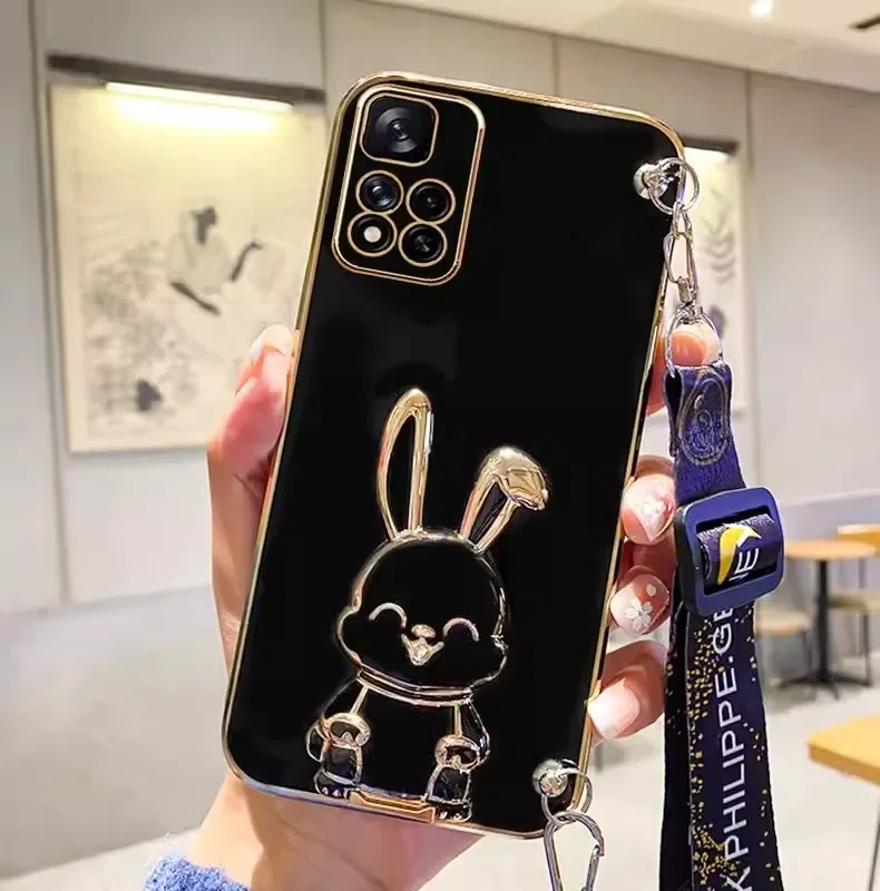Crossbody Lanyard Rabbit Bracket Plating Phone Case Cover
