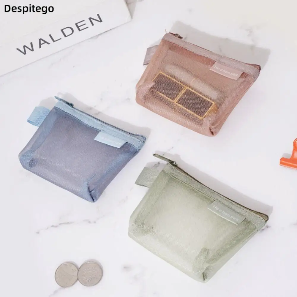 Mesh Mini Coin Bags Purse ID Credit Card Holder Earphone Data Line Storage Bag Small Makeup Case Cosmetic Bag