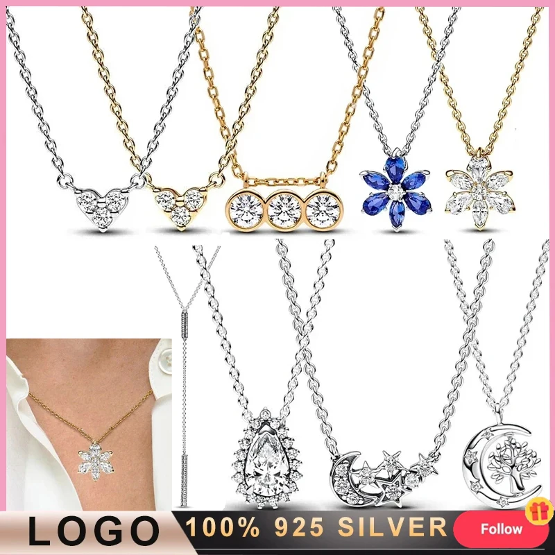 Original LOGO Sweet and Exquisite Blue Pear Blossom Sparkling Water Drop Life Tree Necklace 925 Silver DIY Charming Jewelry велобандана buff original blossom multi 120725 555 10 00