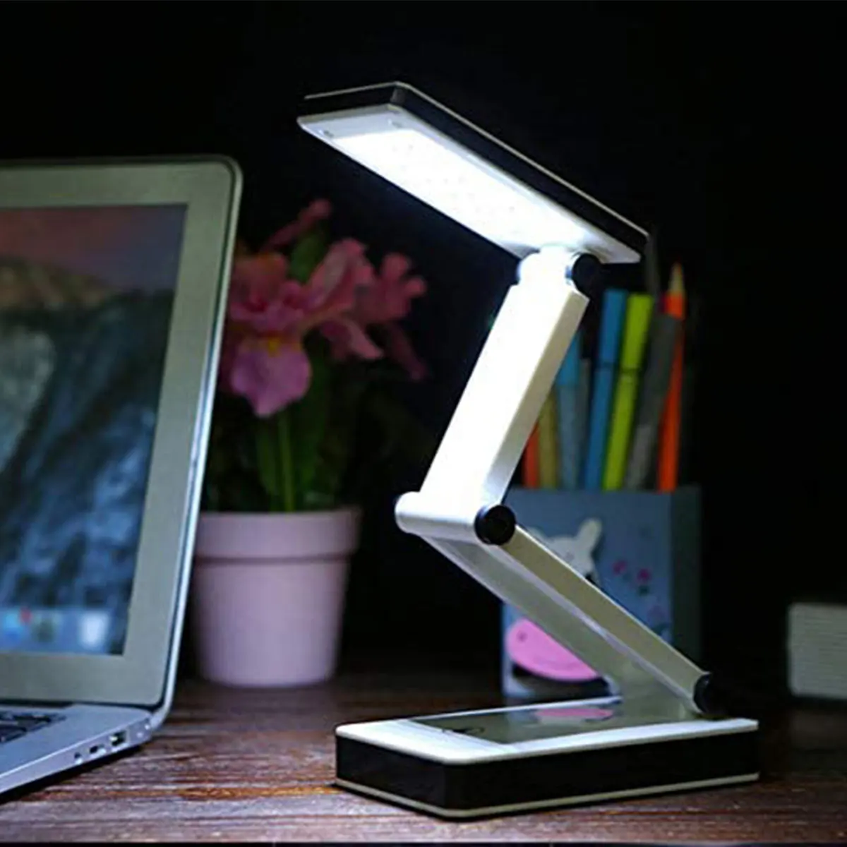 Foldable Desk Lamp Compact Reading Lamp 120Lumens COB Table Lamp USB/Battery Powered Desk Light Touch Dimming Eye Care Book Lamp