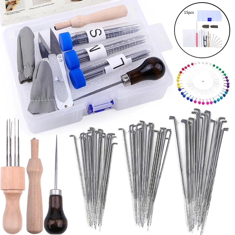 15/70PCS/Set Needle Felting Tools Kit Needles Foam Mat Wooden Handle Wool Felting Supplies For DIY Wool Projects
