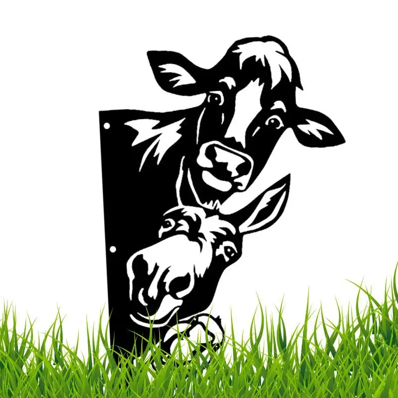 

1pc Cow And Donkey Shape Iron Silhouette Cow Backyard Hang Artwork Animal Theme Funny Welcome Sign For Balcony Garden Decor
