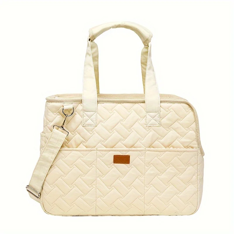 Portable Quilted Pet Handbag Suitable for Cats and Small Dogs Lightweight Canvas Shoulder Bag Breathable Mesh Bag