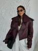 Elegant Burgundy One Button Leather Overcoats For Women Fashion Flip Pockets Loose Solid Jackets 2024 Lady Chic Street Outerwear 5