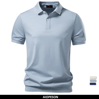 AIOPESON Polo in Tencel da uomo, tinta unita, design Old Money, tessuto premium, delicato sulla pelle, fresco, traspirante, morbido da indossare