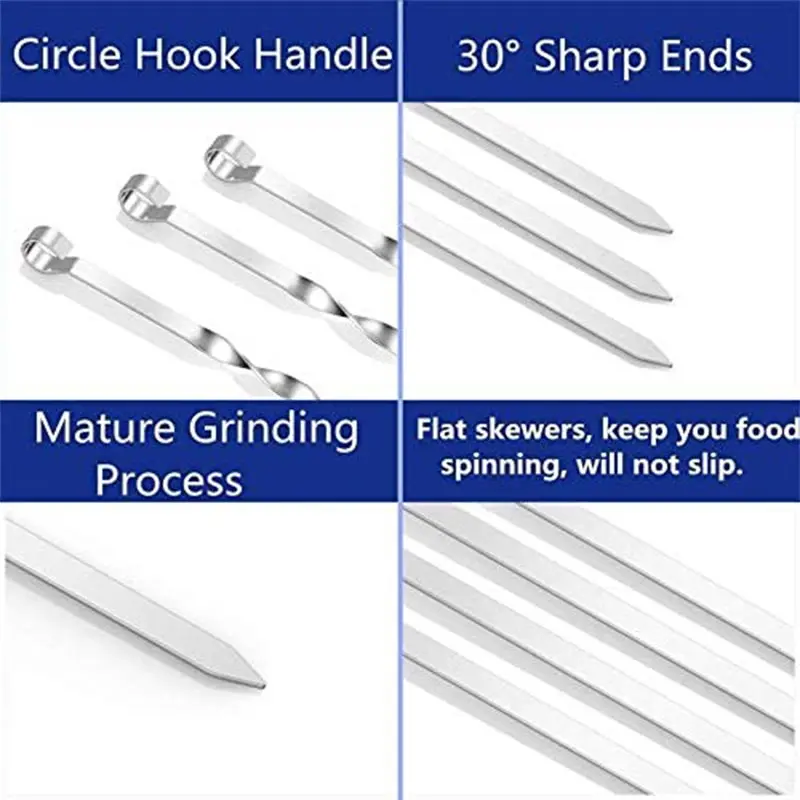 Stainless Steel Barbecue Skewers Stick Set, Reusable Kebab Sticks, Flat Metal, BBQ Tool, Meat, Shrimp, Chicken, 10 Pcs 5