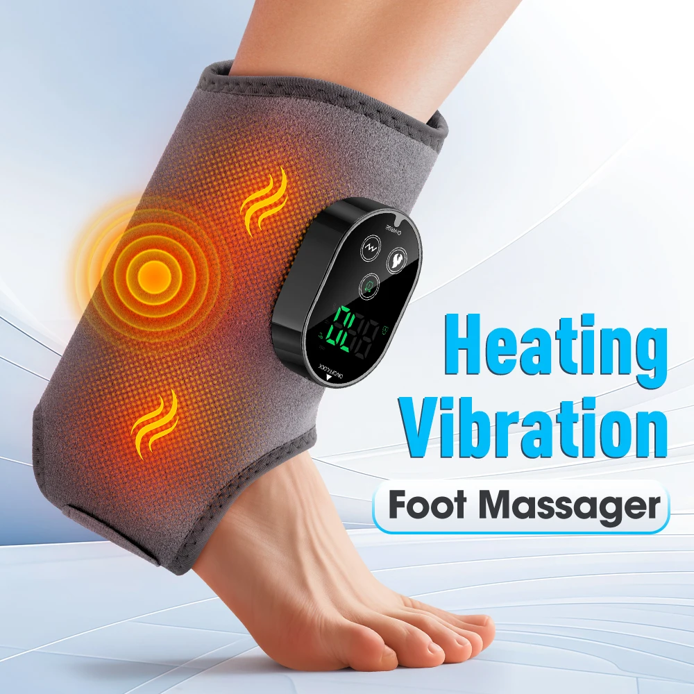 Electric Foot Ankle Massager 6 Levels Heating 3 Levels Vibration Massage Ankle Brace Rechargeable Feet Ankle Support Belt