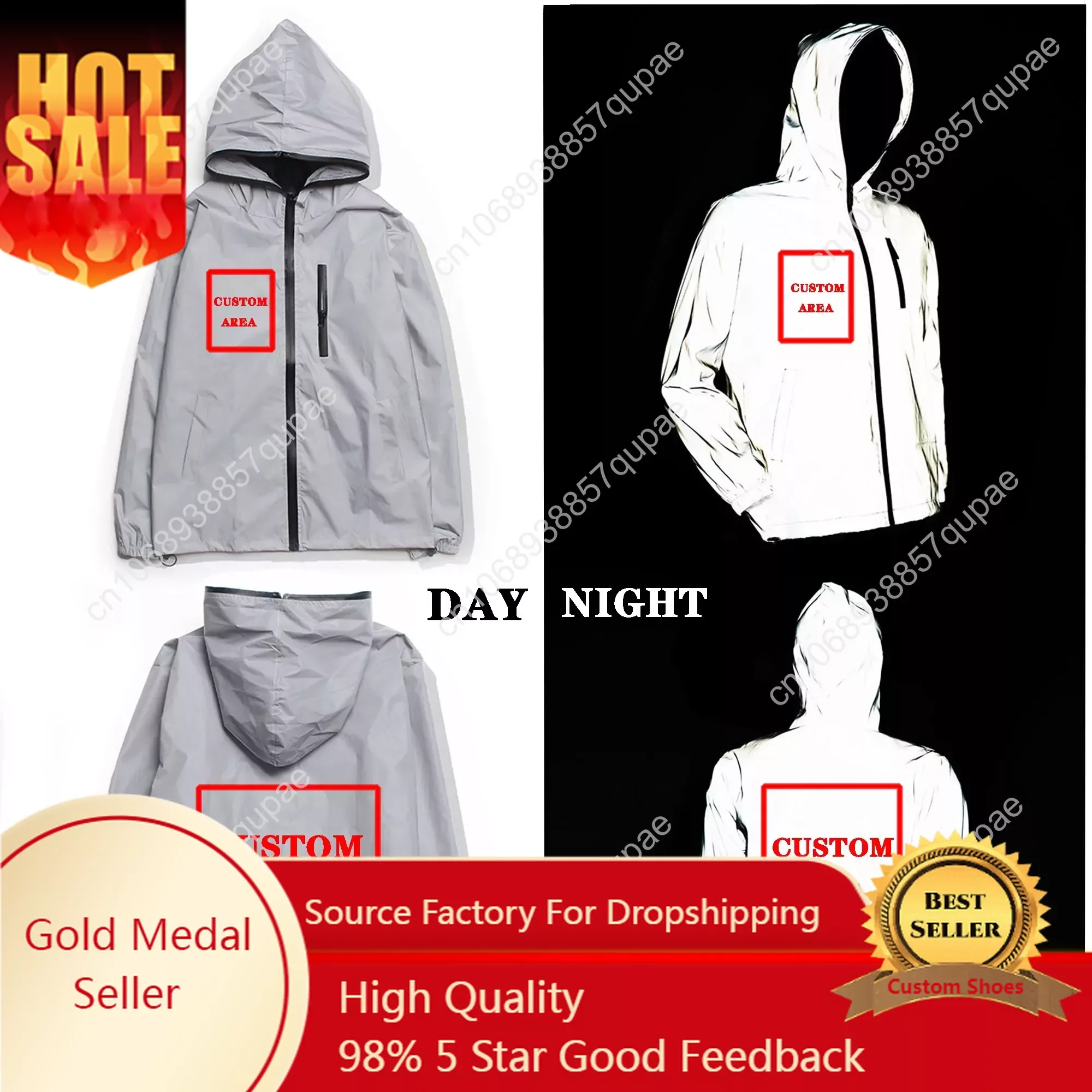 Custom Reflective Jacket Mens Womens Coat Hooded Windbreaker Runing Pocket Jackets Cycling Hiking Zipper Customized Hoodie