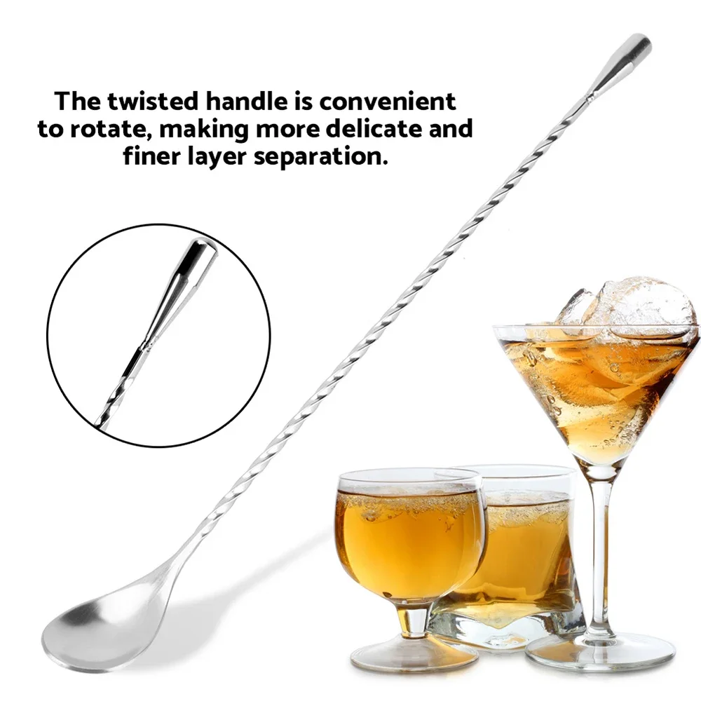 Cocktail Stirrers Stainless Steel Bar Cocktail Twisted Mixing Stirrin Spoon Fork Tip DIY Set Shaker Muddler Stirrer Twisted Mixing Spoon Kitchen
