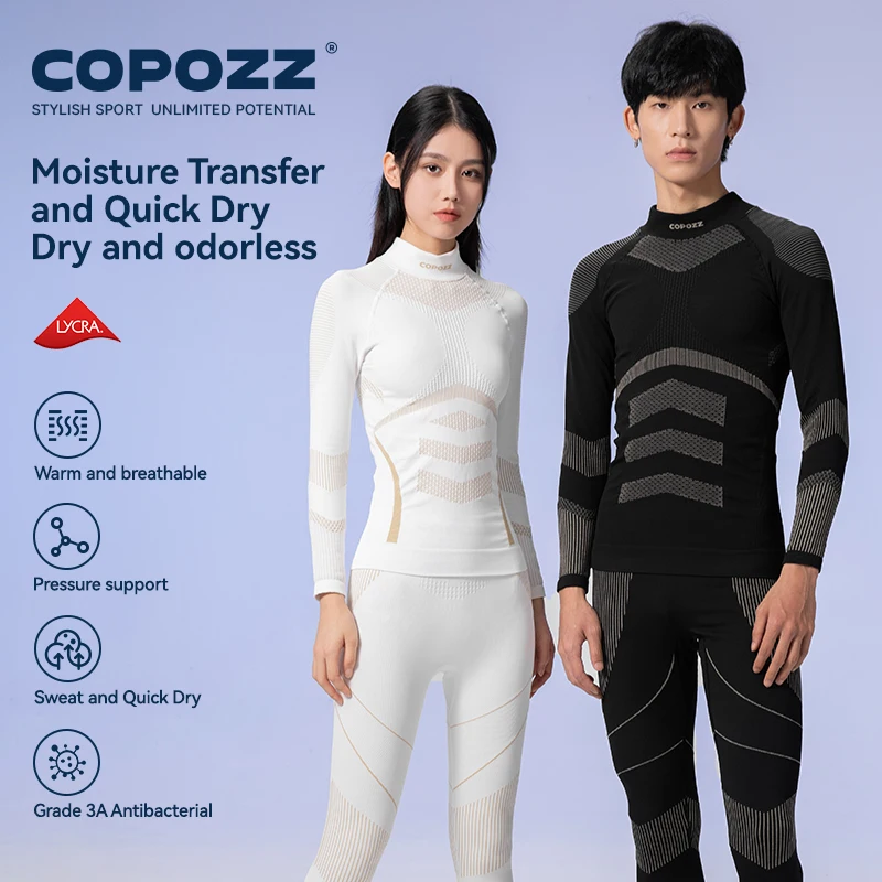 COPOZZ Winter Ski Thermal Underwear Sets Men Women Lycra Fabric Quick Dry Tracksuit Ski Thermo Underwear Long Johns thermal underwear set