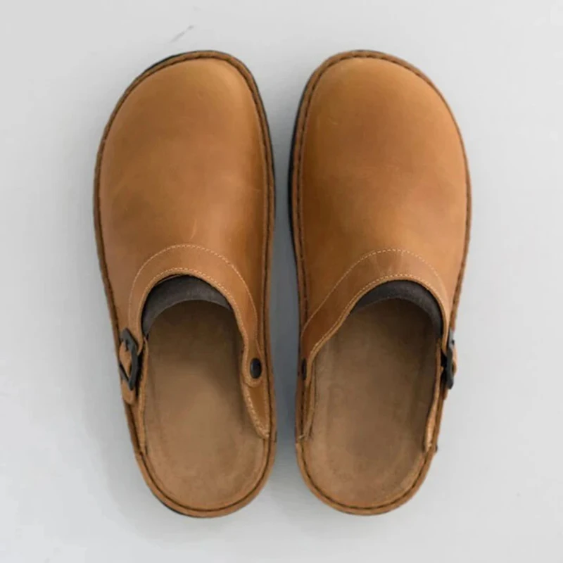 Asgard Men Retro Suede Slippers With Adjustable Buckle Mules Sandals_voghion.com