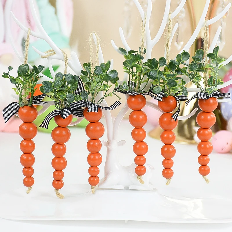 1/3pcs Easter Wooden Carrots Beads String Easter Wood Pendant for Kids Happy Easter Festival Party Home DIY Hanging Decorations