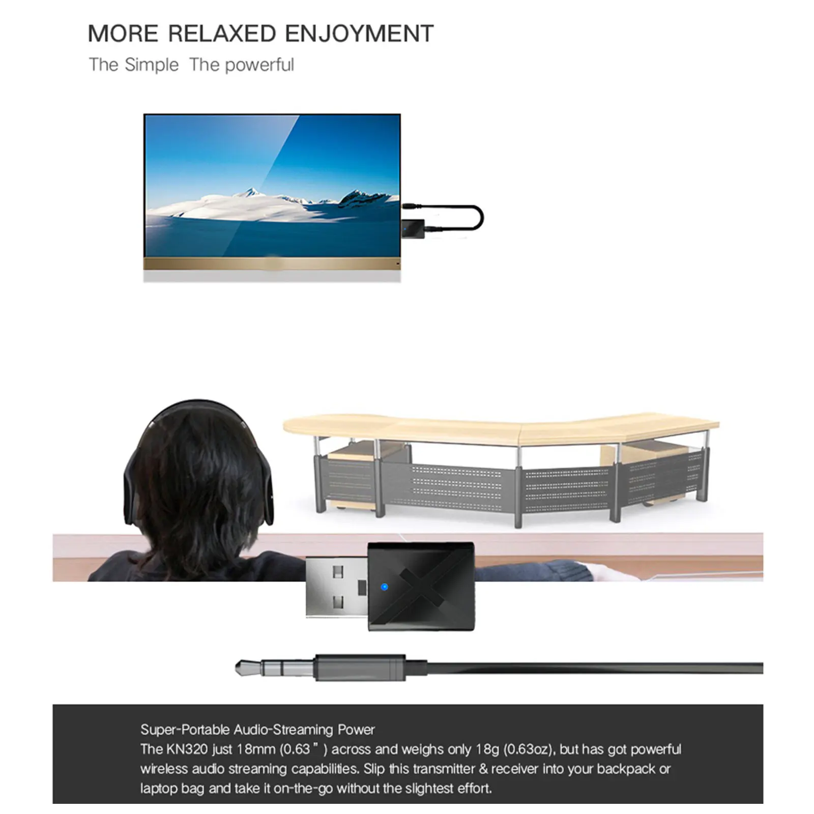 USB 5.0 송신기 수신기 2-in-1 휴대용 경량 무선 오디오 어댑터 헤드폰 스피커와 호환 가능