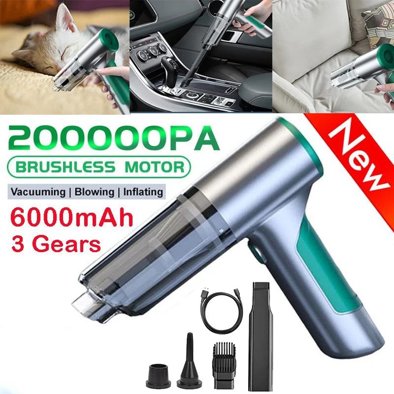 200000Pa Car Vacuum Cleaner 3 in 1 Wireless Portable Vacuum Cleaner Handheld Pump For Home Electronic Car Accessories