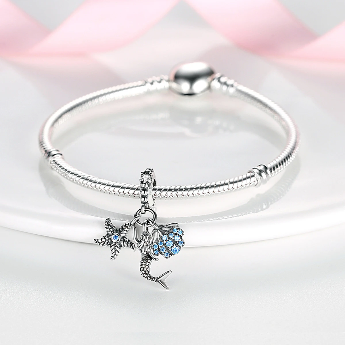 Silver Plated Dangle Charm Starfish Turtle Shell Dolphin Beads fit Original Bracelet Summer Collection Jewelry 6