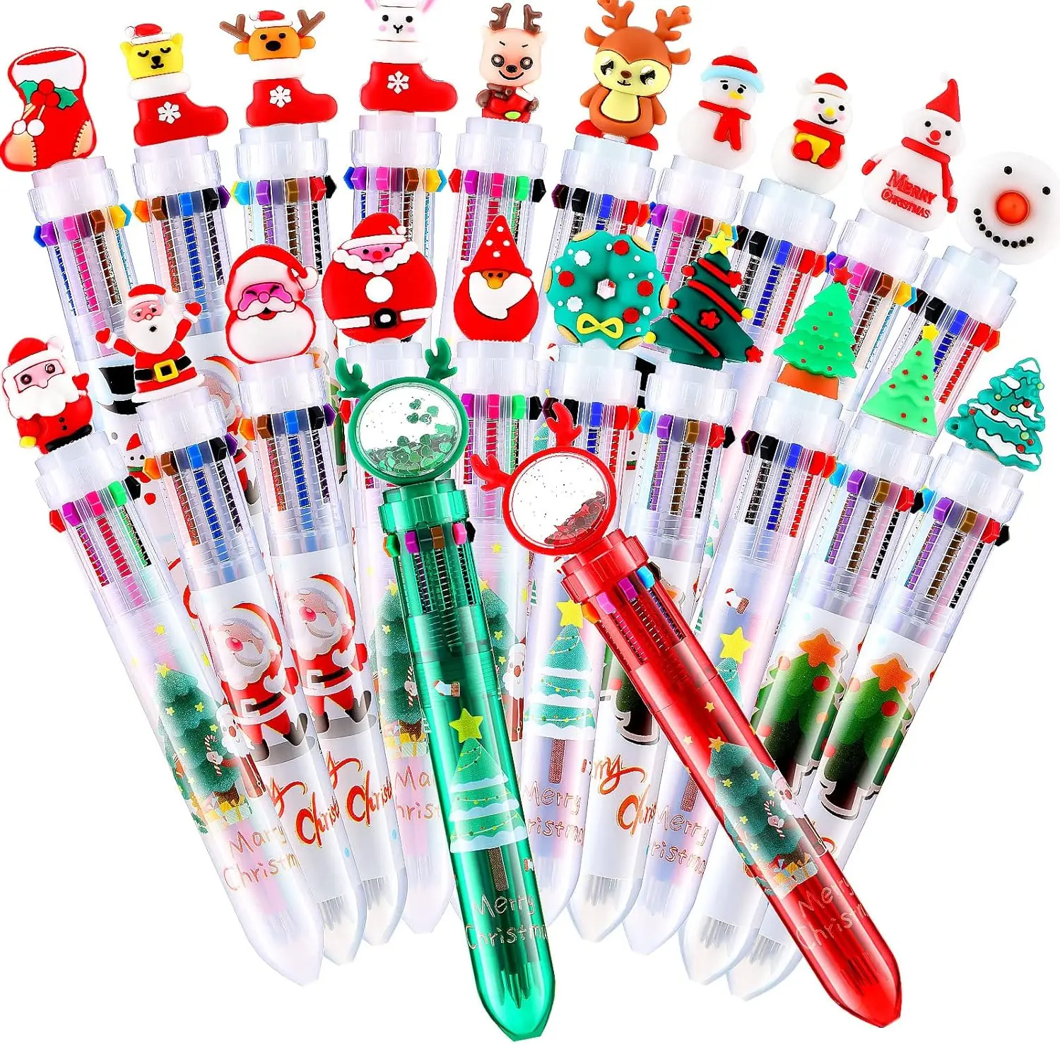 8 Penne A Sfera Multicolore 10 In 1 Gukasxi - Tema Natale Con Babbo Natale, Renna E Pupazzo Di Neve - Punta 0,5 Mm - Perfette Per Scuola E Regali - 2