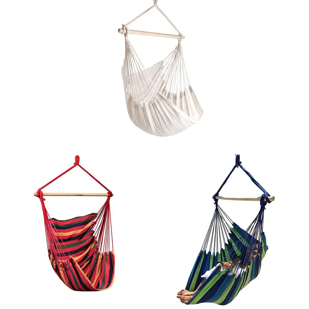 Portable Travel Camping Hanging Hammock Home Bedroom Swing Bed Lazy Chair Garden Supplies Rainbow Stripe Canvas  Couch 1pc 2