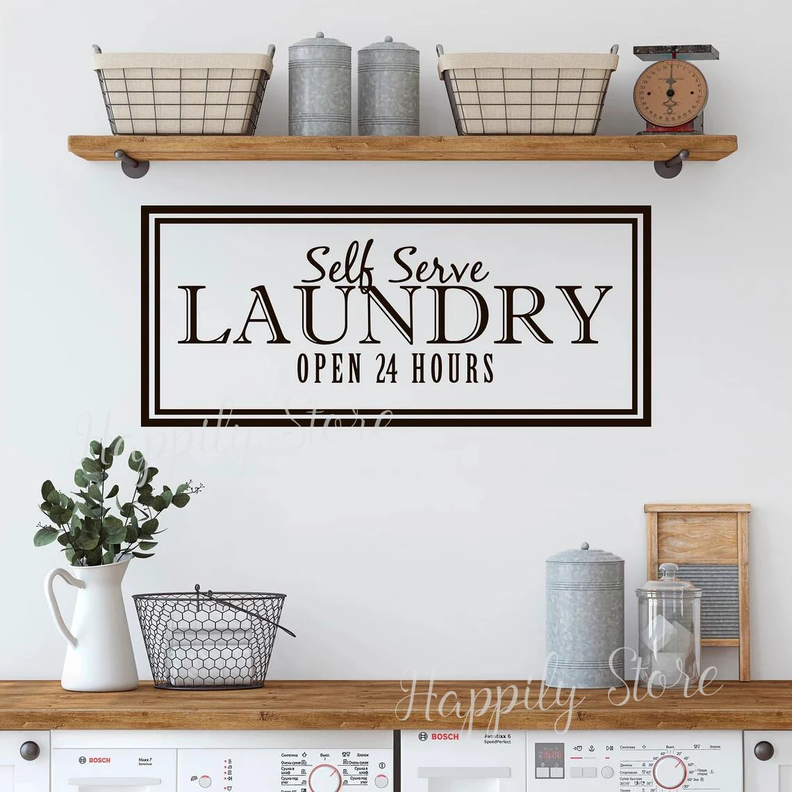 Laundry Wall Decal Self Serve Laundry Open 24 Hours Vinyl Wall Sign