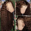 13x4 Hd Chocolate Brown Deep Wave Lace Front Wig Glueless Curly Lace Frontal Human Hair Wigs Pre Plucked Colored Wig For Women 1