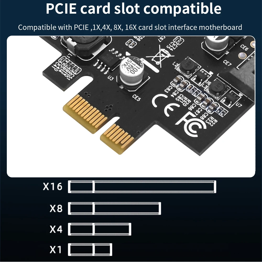 PCIe Expansion Card USB 3.2 PCIE 1X To USB 3.2 19in TYPE-C Gen1 Adapter Multiplier USB3.2 PCI E Controller 5Gbps
