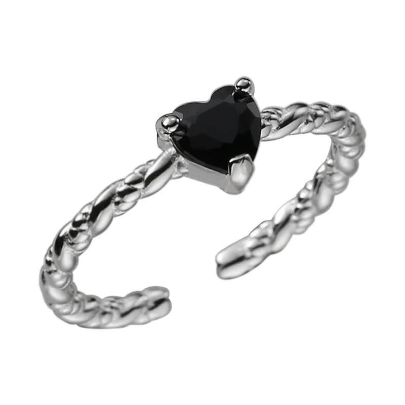 

S925 Sterling Silver Ring Black Love Texture Pattern Niche Design Light Luxury Fashion Personalized Fine Gewelry