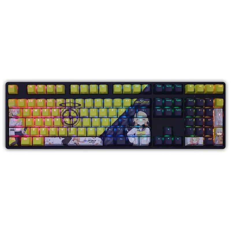 Azul Arquivo Azitani Hifumi Keycap Teclado Retroiluminado Pbt Anime Gaming Key Caps para Ansi 61 87 104 108 Teclas por Conjunto - Imagem 4