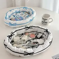 Instagram Style Miscellaneous Items Bow Storage Basket, Fabric Jewelry Desktop Storage Basket, Sorting Basket 나비 잡동사니 수납 블루 1