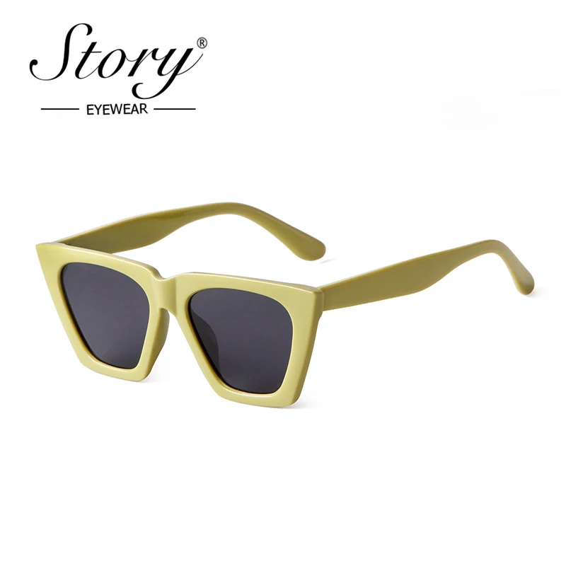 Story Fashion Avocado Green Frame Square Sunglasses Women Men 2022 Brand Design 90S Trendy Jelly Brown Cateye Sun Glasses S3574N