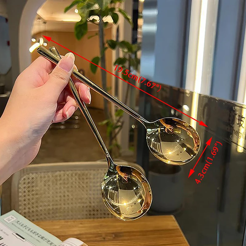 Creative Korean Head Spoon Western Food Long Handle Spoon Stainless Steel Large Square Kitchen Dessert Ice Cream Tableware