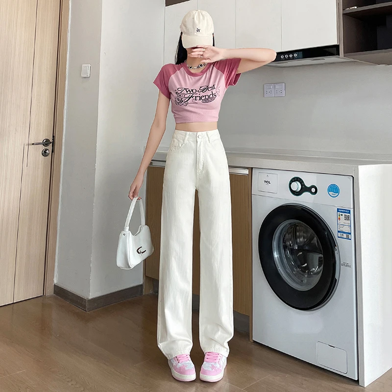 فضفاض الجينز النساء مستقيم عالية الخصر السراويل واسعة الساق الراحة تمتد الدينيم السراويل الخريف موضة جديدة لباس غير رسمي الجينز