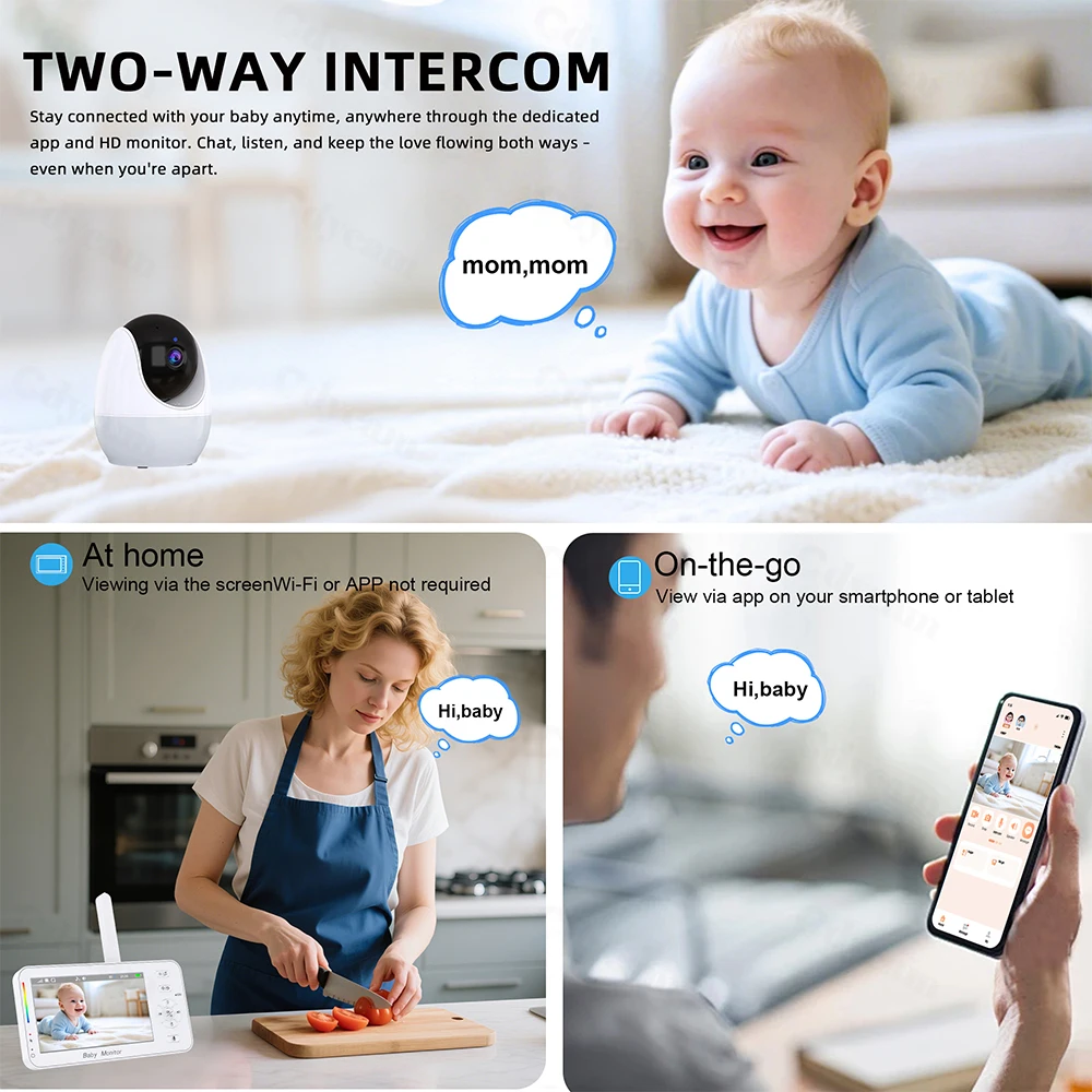 Babyphone 4,3 Zoll 1080p WLAN mit App & Kamera Überwachung