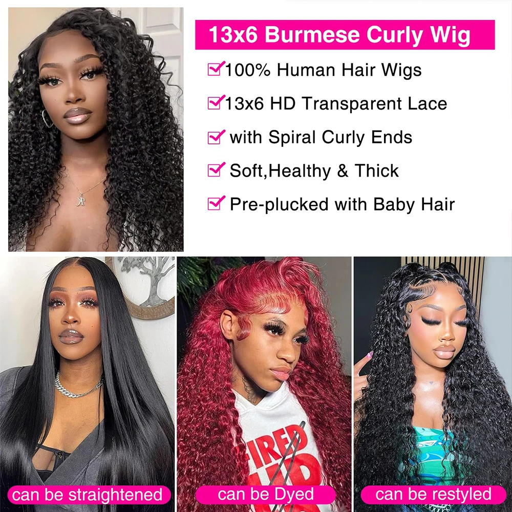 Burmese Curly Invisible Strap 360 Full Lace Wigs Human Hair Burmese Curly Glueless Human Hair Wig HD 13x6 Lace Frontal Wigs