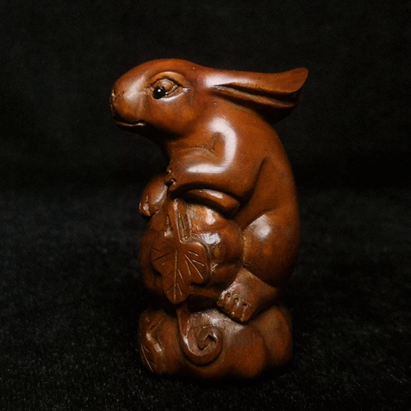 

Heig 5 CM Japanese Boxwood Hand carved Pumpkin Rabbit Figure Statue Netsuke Gift