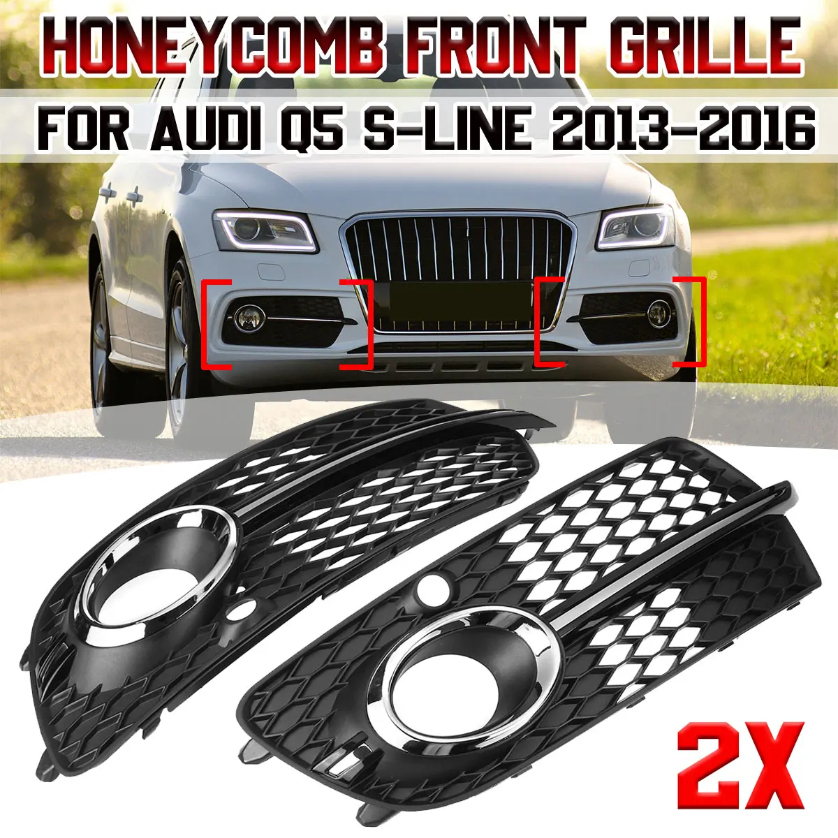 Q5 Pair Front Bumper Fog Lights Grille Grill Fog Lamp Cover For Audi Q5