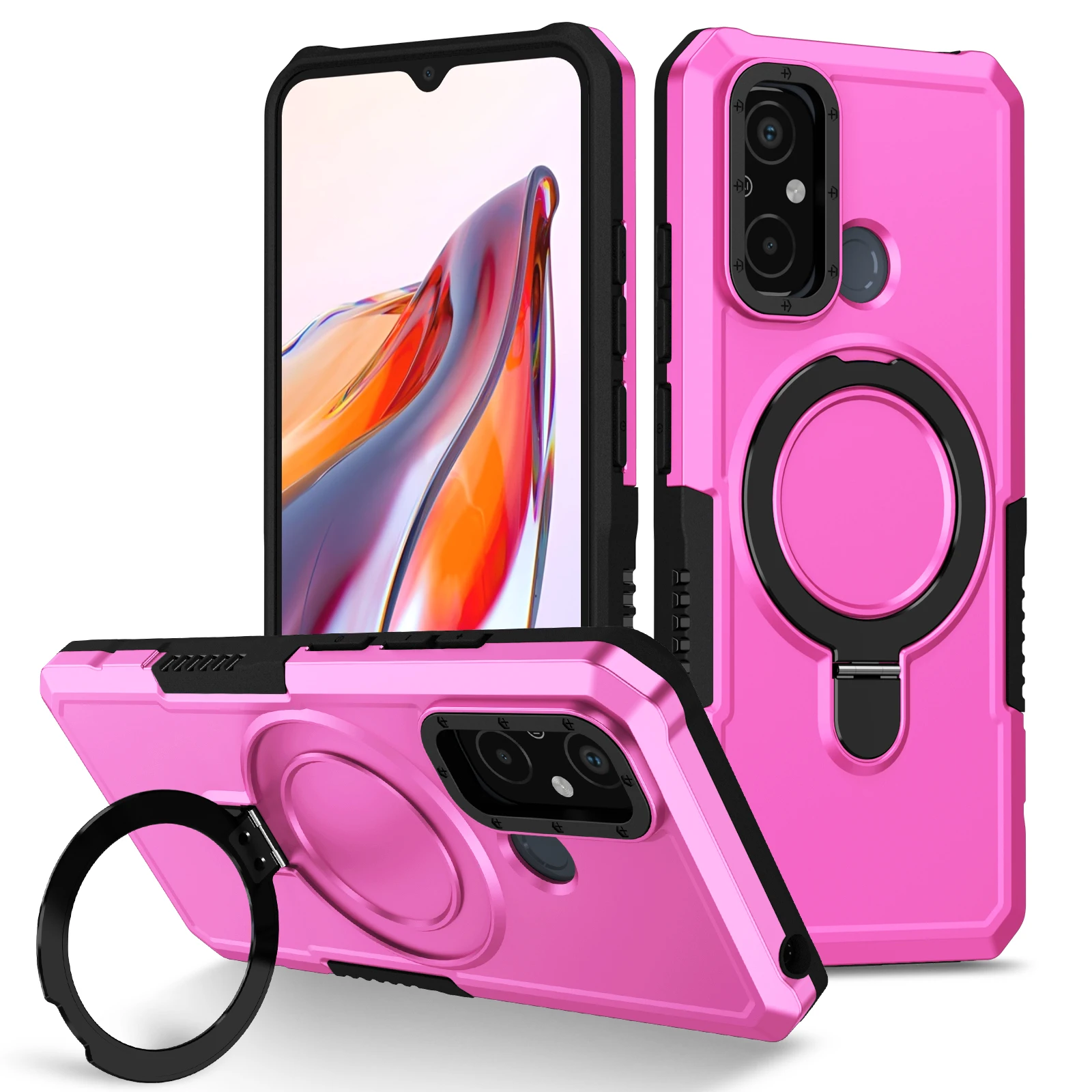 Enhanced Shockproof Armor Phone Case with Magnetic Ring Holder and Stand