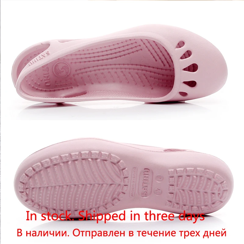 Women Sandals RYAMAG Women Clogs Jelly Sandals Home Non-slip Summer Hole Shoes Female Flat Slippers Plastic Female Waterproof EVA Garden