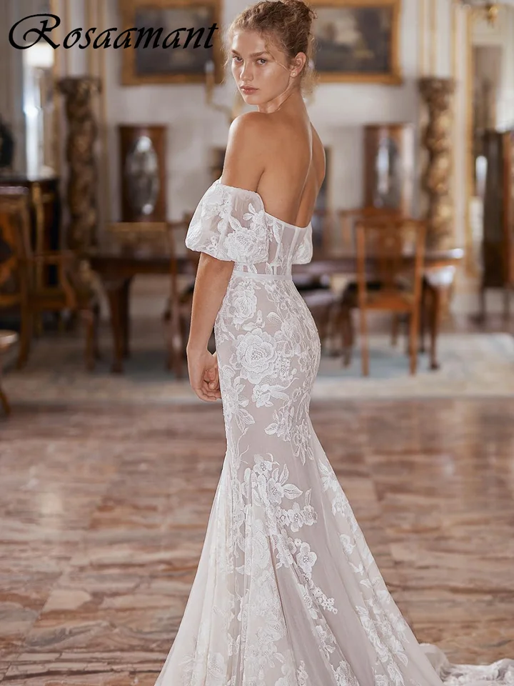 Vestido De novia De sirena con apliques florales, chaqueta